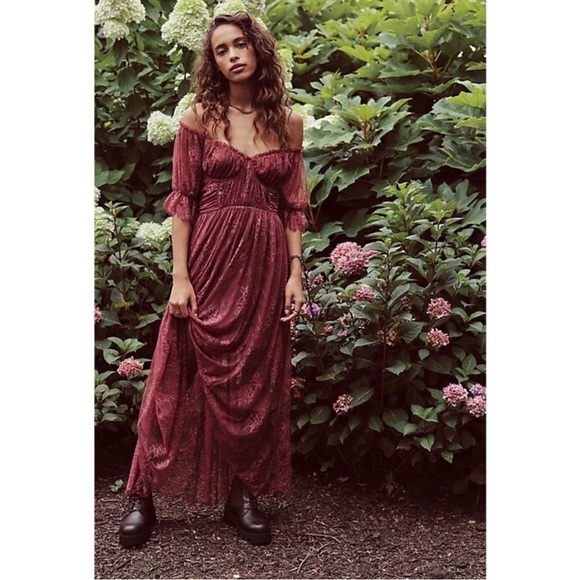 Free People Dresses & Skirts - Free People Dear Jane Midi Lace Dress Roan Rouge Size 2